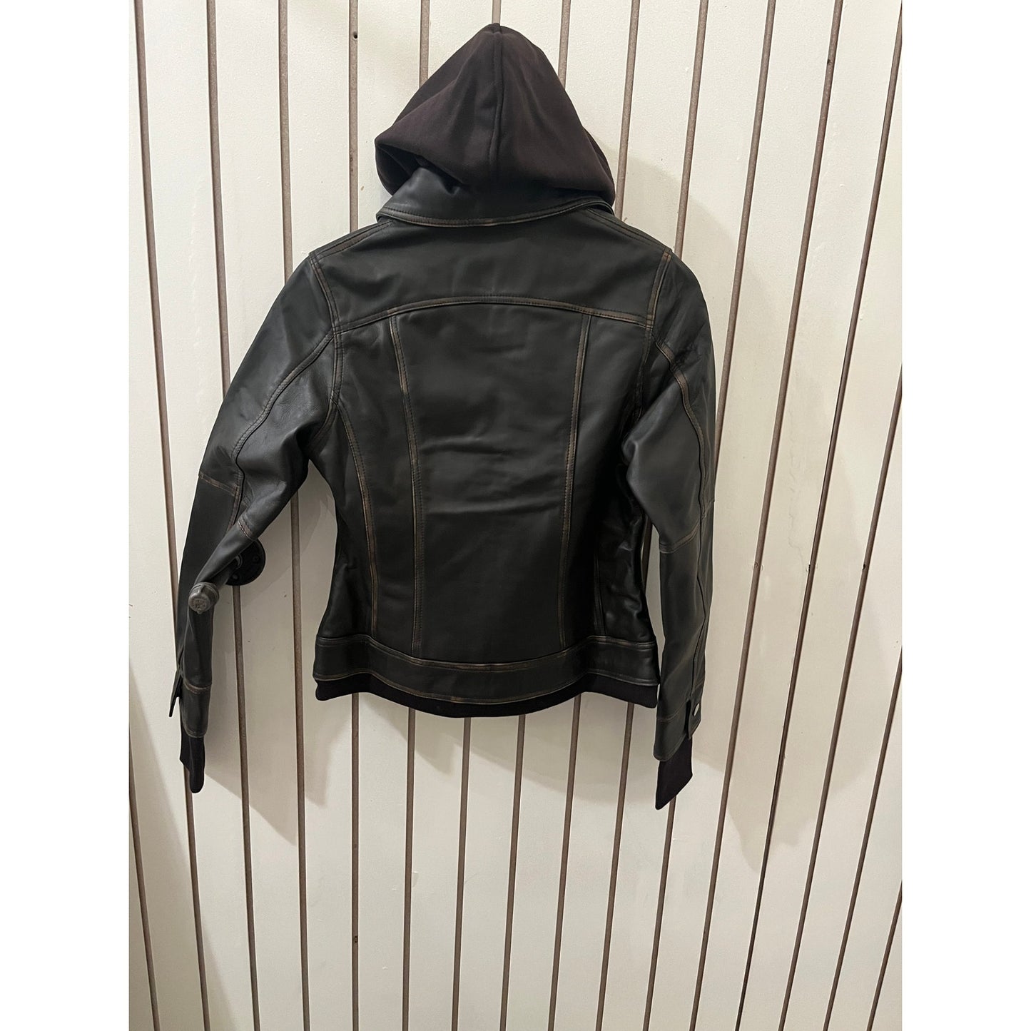 Decrum Genuine Leather Tralee Women Dark Brown Bomber Jacket With Removable Hood - S