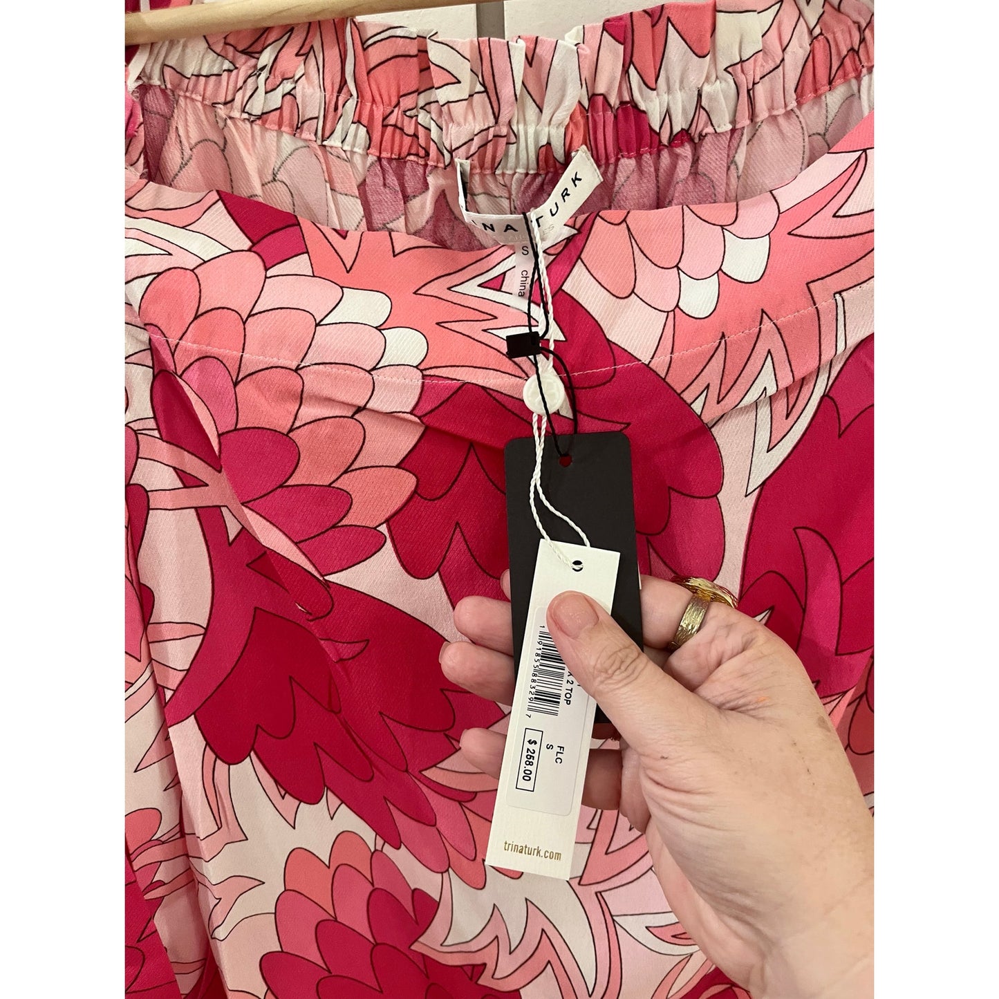 Trina Turk Pink Floral Blouse Off Shoulder NWT