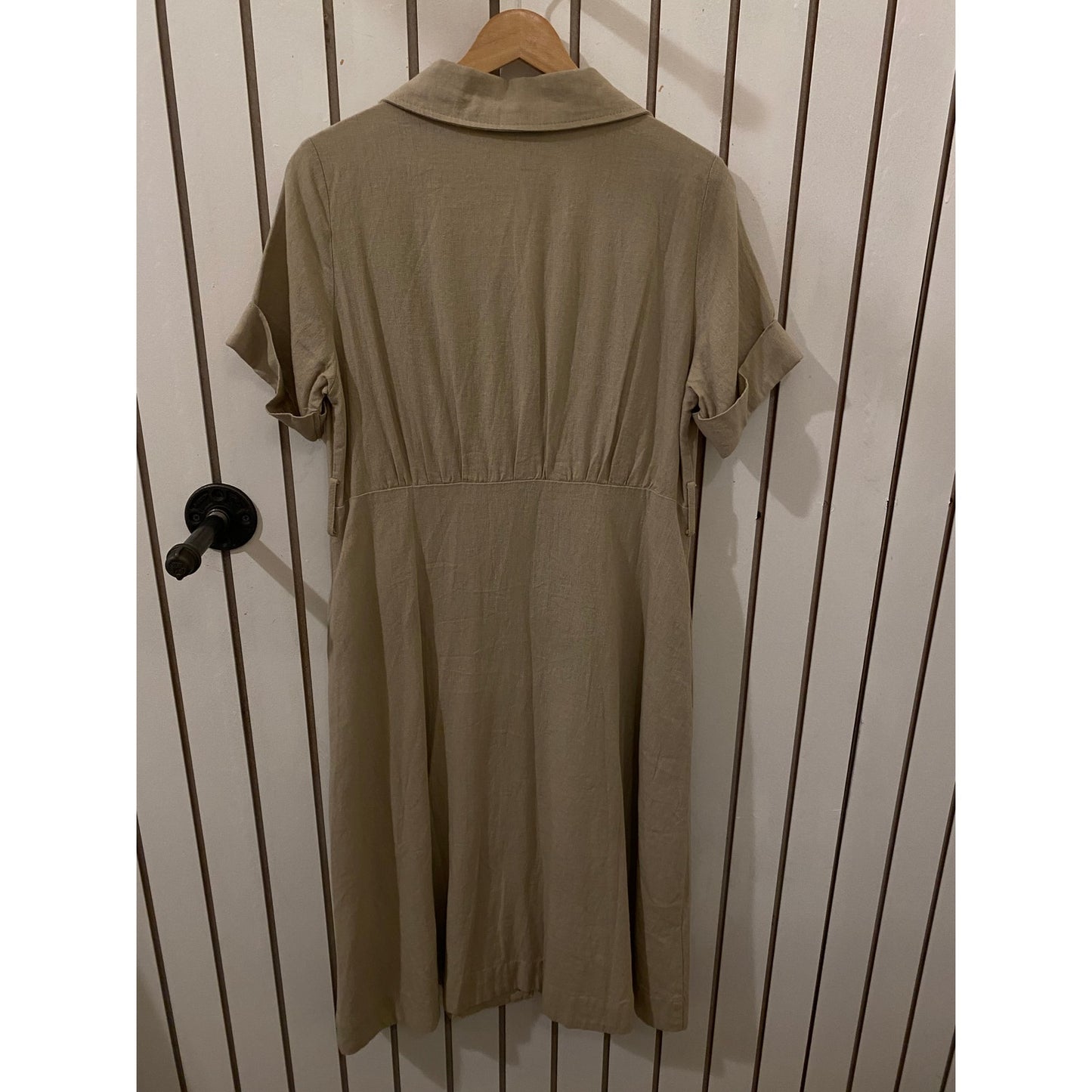 Tahari Army Green Linen Button-Down T‑Shirt Dress