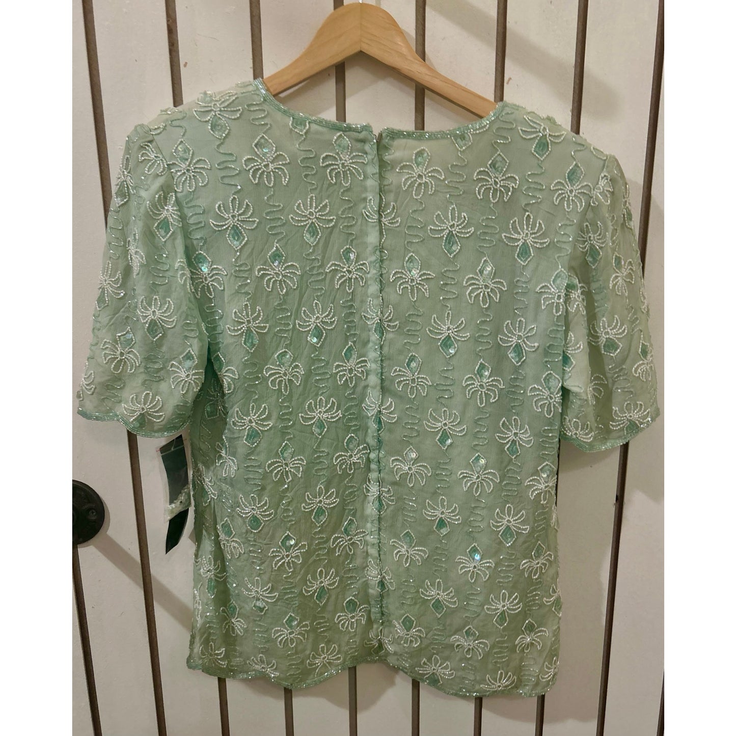 Chaudry Silk Beaded Teal and White Blouse Size M