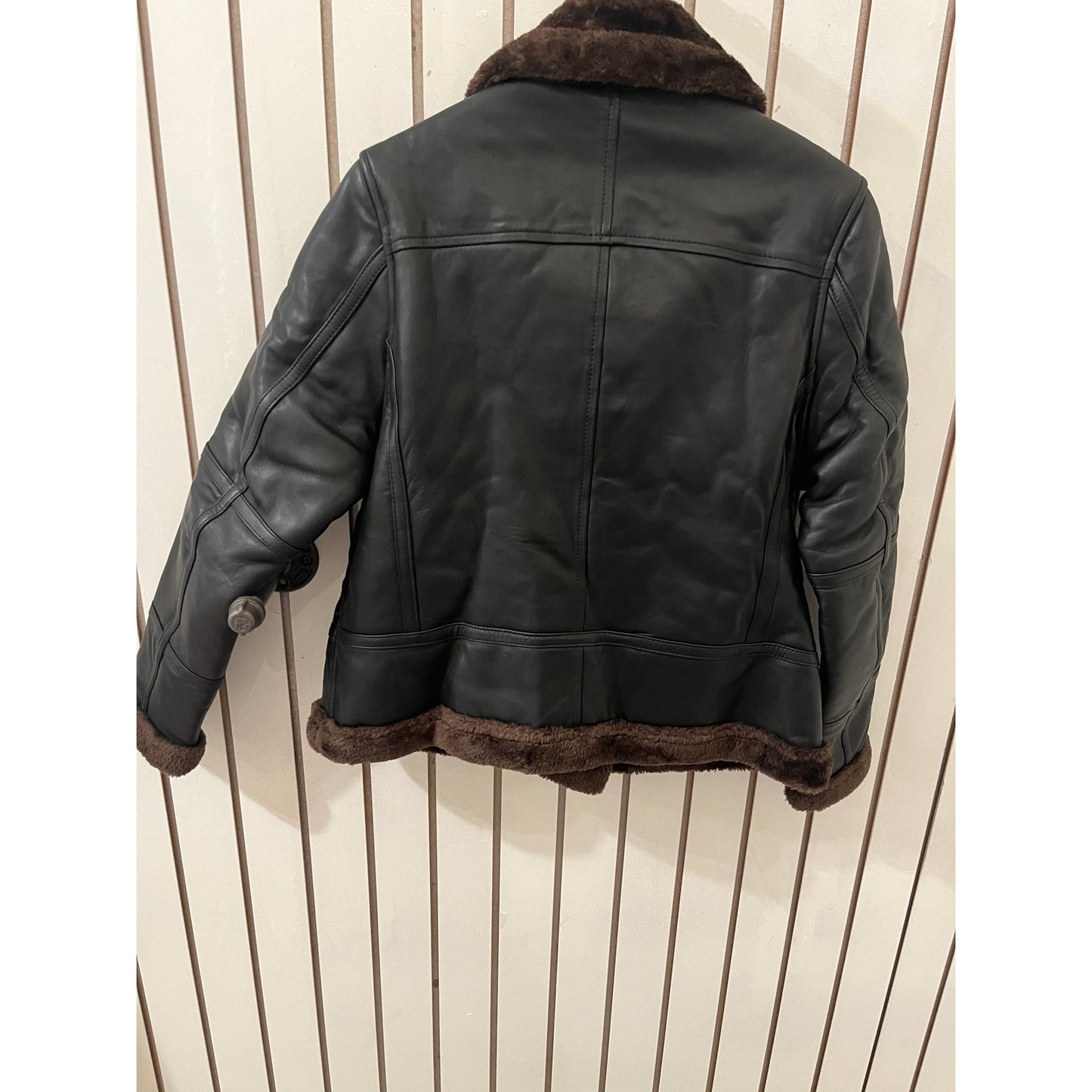 FJacket Genuine Leather Jacket - Francis Black with Vintage Brown Sherling Size M NWT