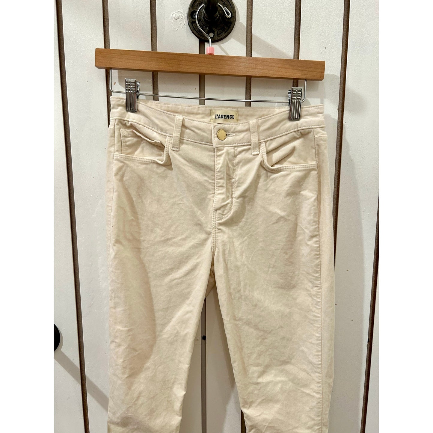 L’Agence Velvet Cream Pants with Pearl Detail Size 25