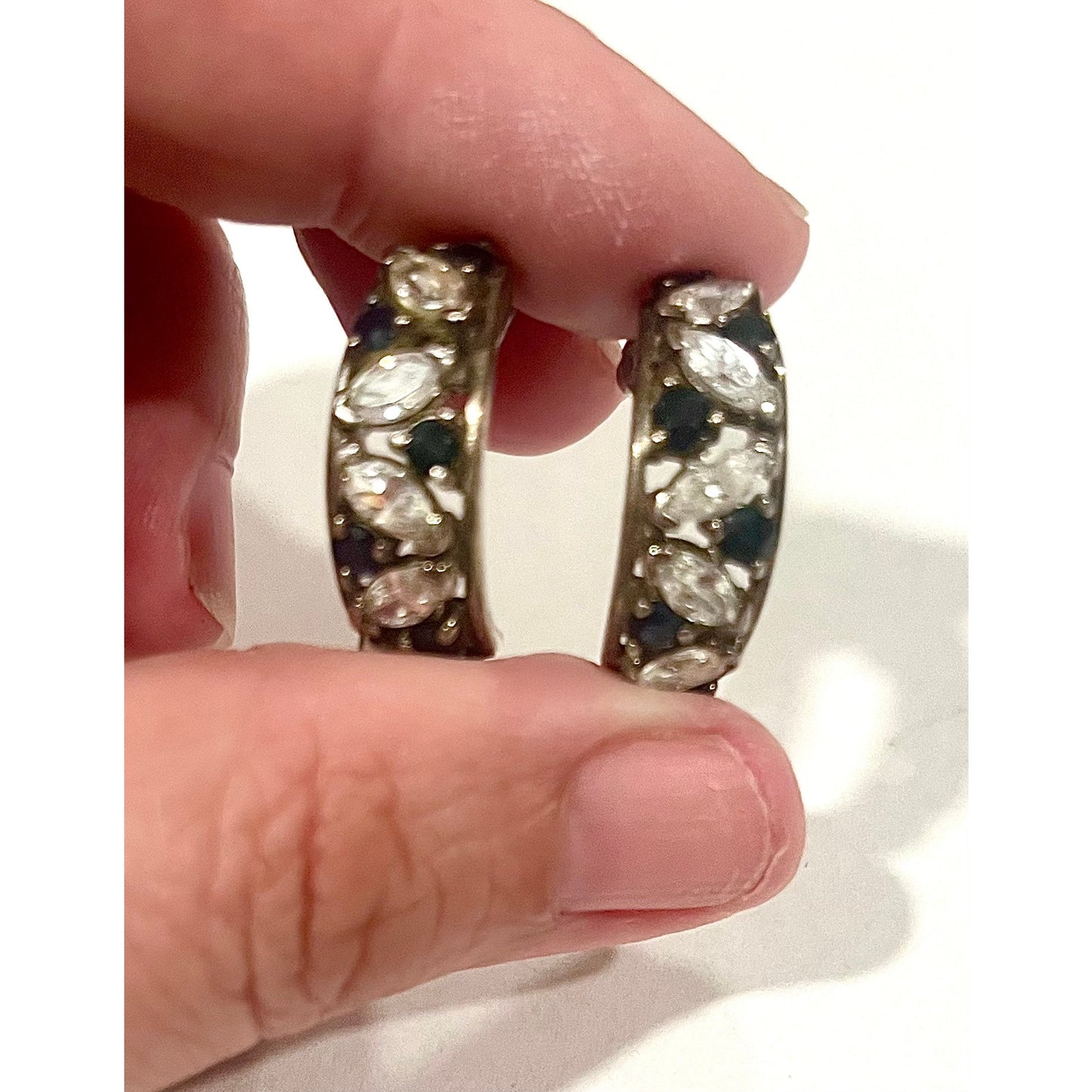 Sterling Silver Sapphire and CZ Earrings