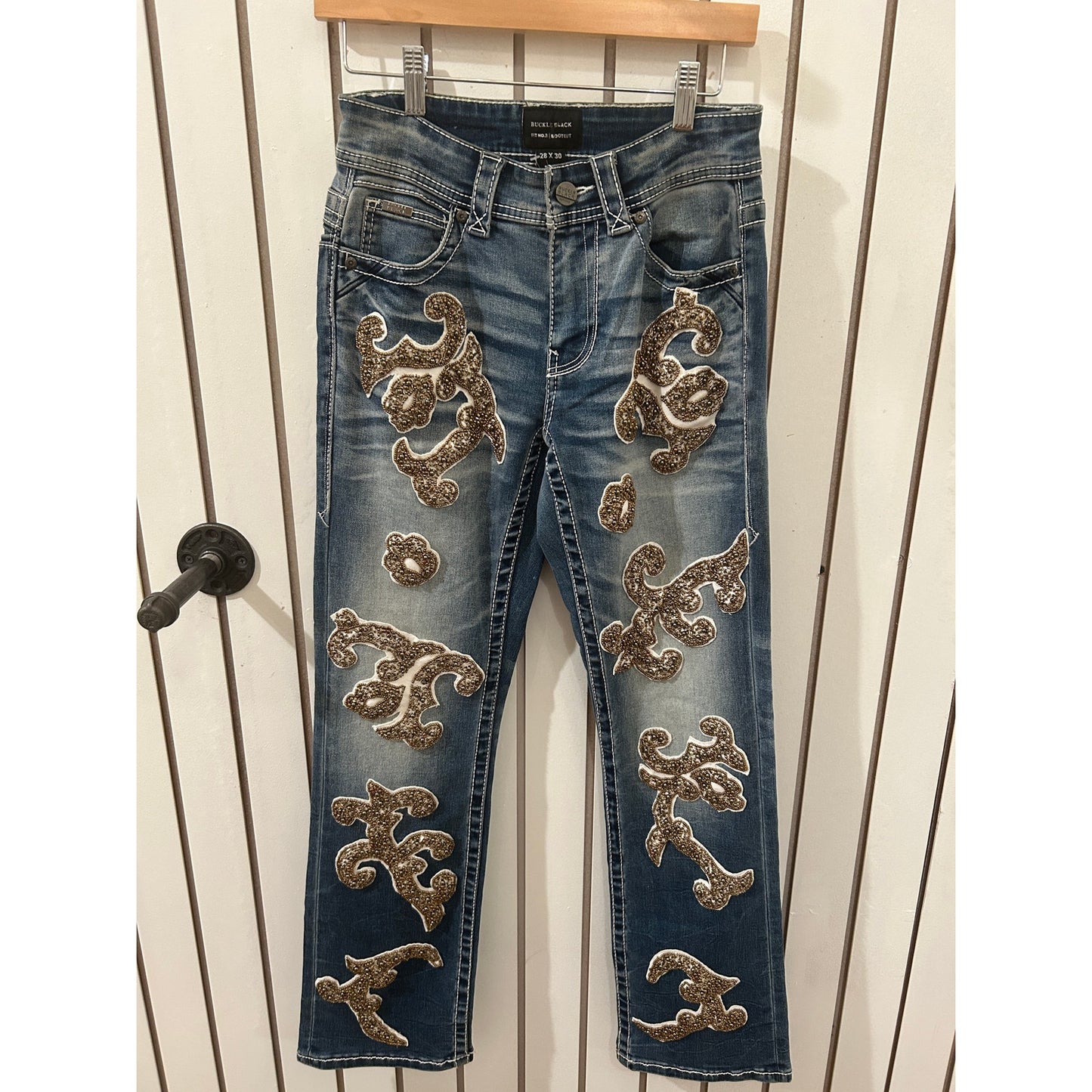 Buckle Black Embellished Denim One of a Kind