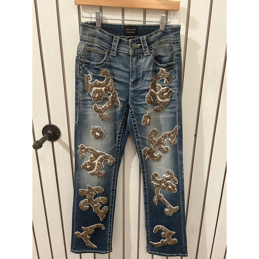 Buckle Black Embellished Denim One of a Kind