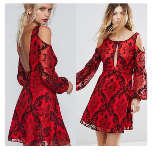 Free People Want to Want Me Mini Dress.  Red/Black Size 4