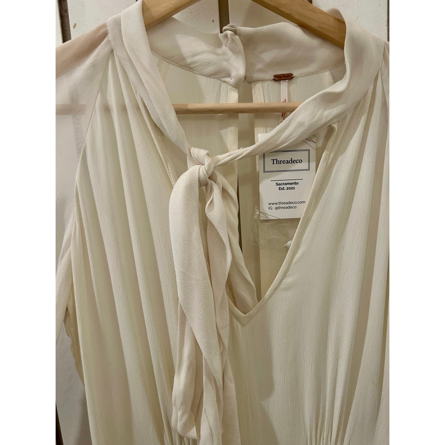 Free People Cream Embroidered Long Sleeve Jumpsuit