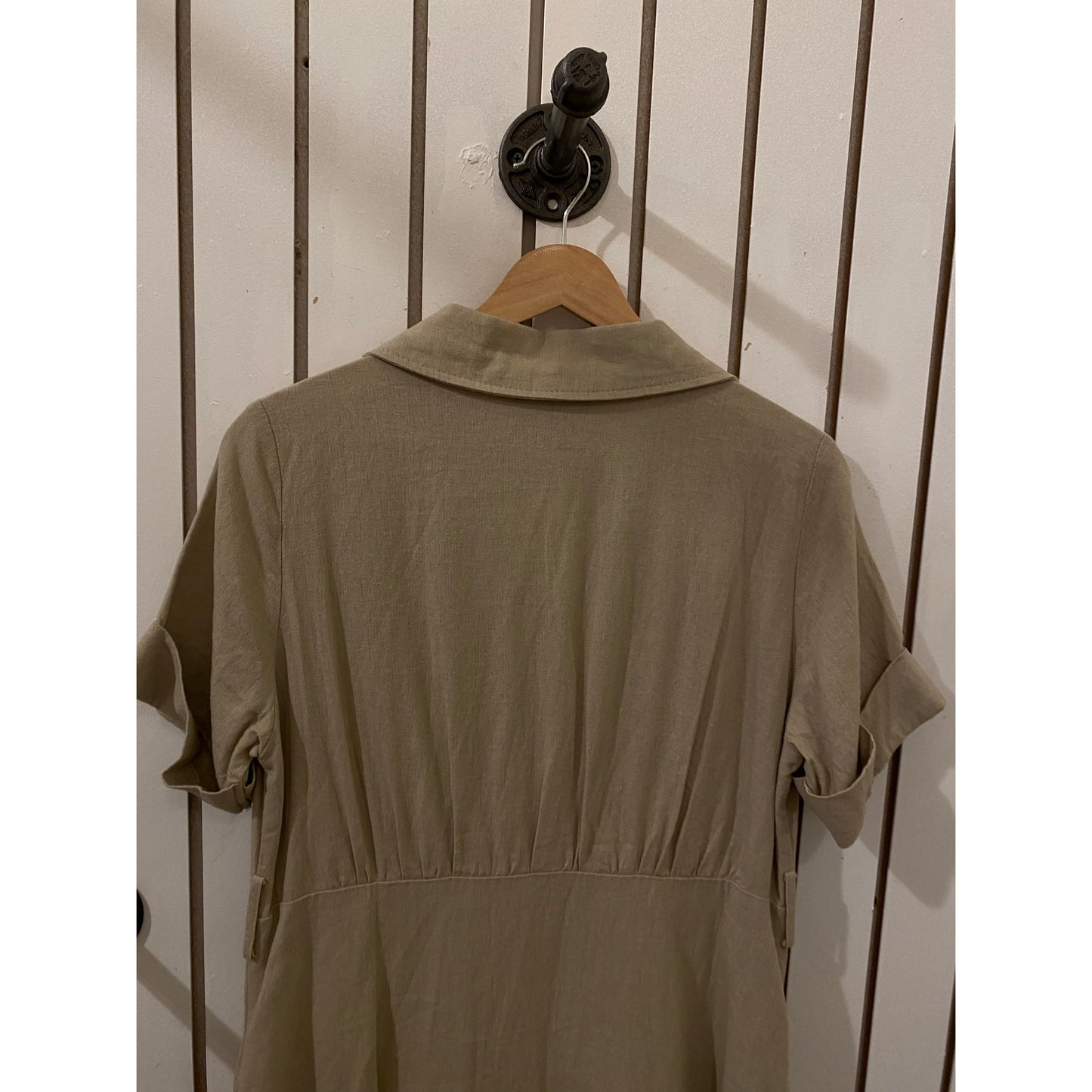 Tahari Army Green Linen Button-Down T‑Shirt Dress