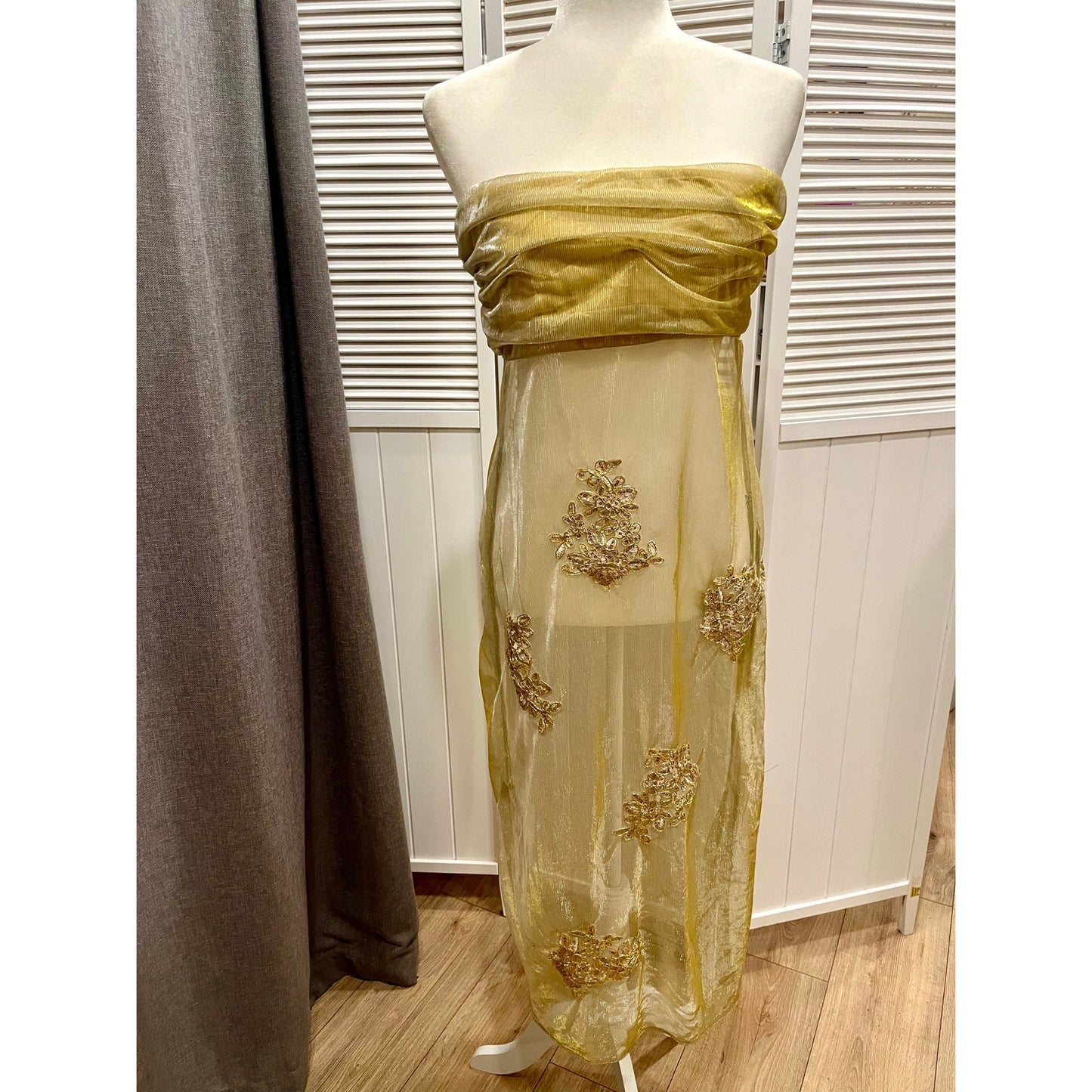 Anthropologie Embellished One of a Kind Gold Slip Dress