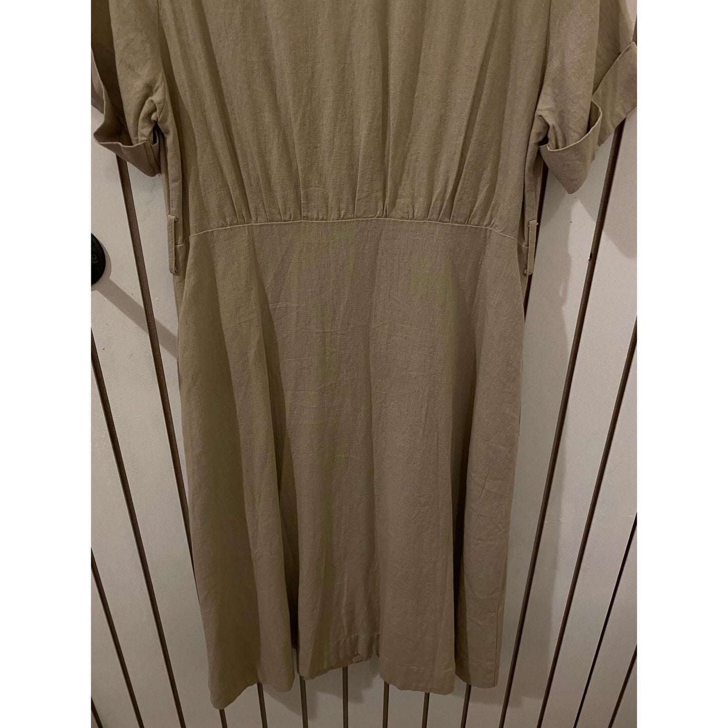 Tahari Army Green Linen Button-Down T‑Shirt Dress