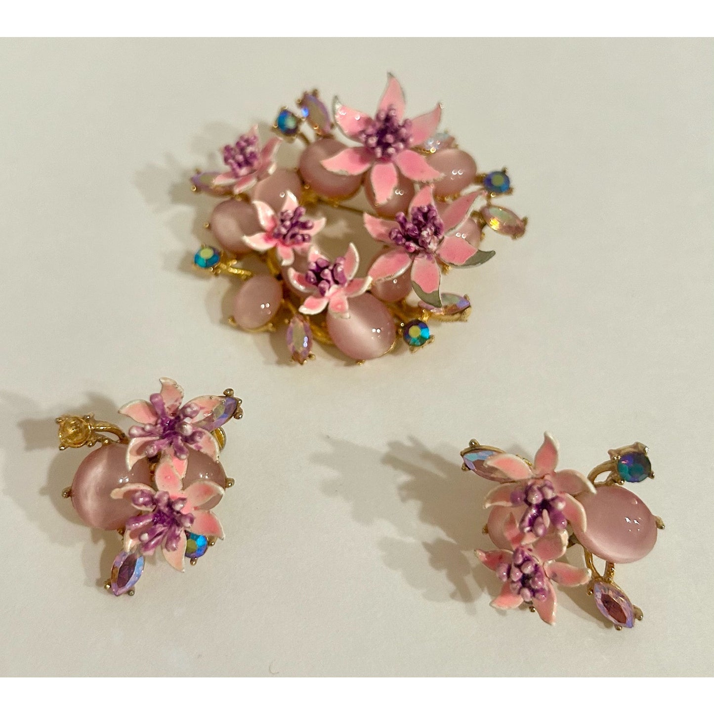 Vintage Corocraft Brooch and Clip-On Earring Set