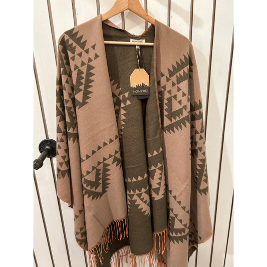 Mainstrip Reversible Poncho Tan and Brown