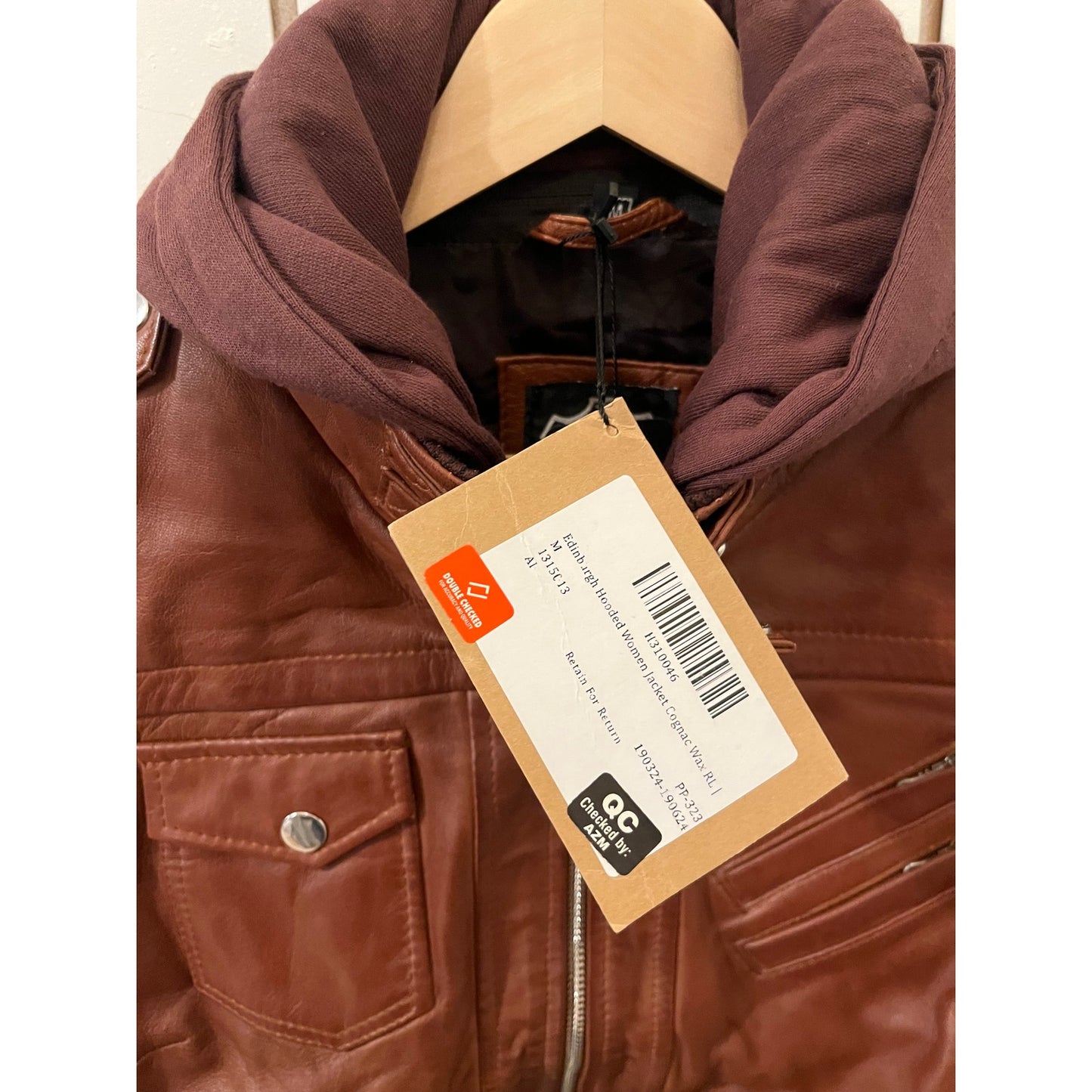 Decrum Edinburgh Genuine Leather Jacket with Removal Hood Size M Cognac