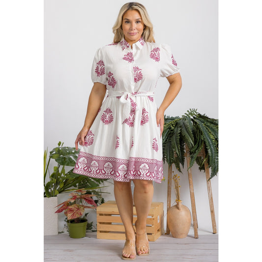 Pink and White Embroidered Plus Size Dress