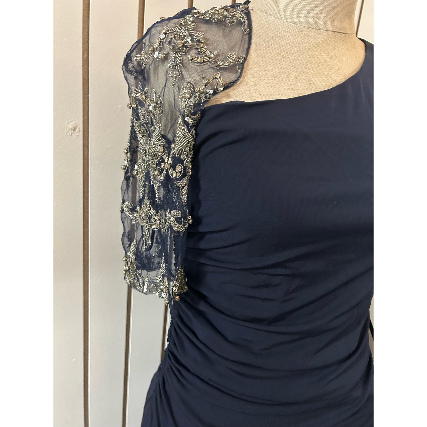 Badgley Mischka Formal Navy Blue Maxi Dress Size 2