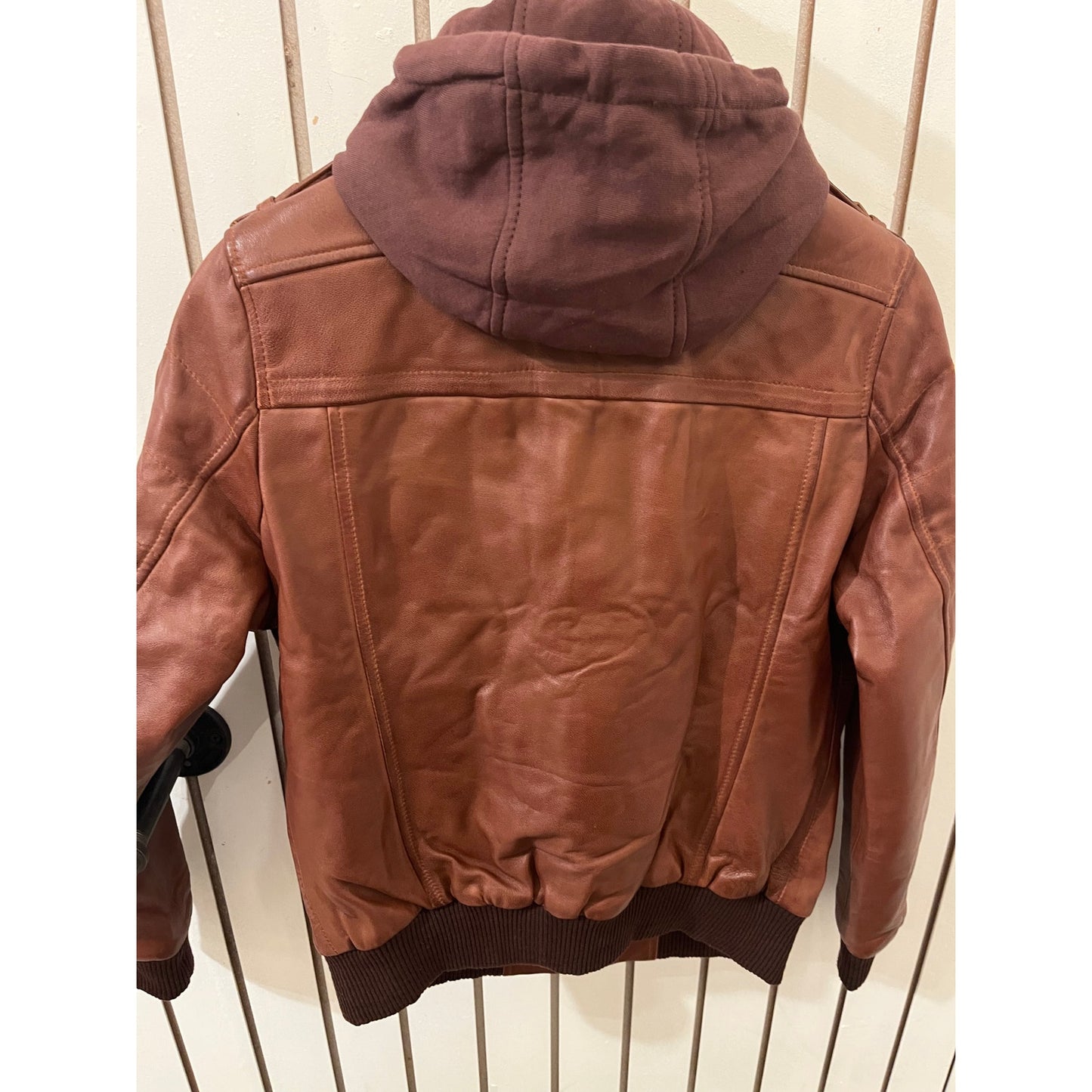 Decrum Edinburgh Genuine Leather Jacket with Removal Hood Size M Cognac