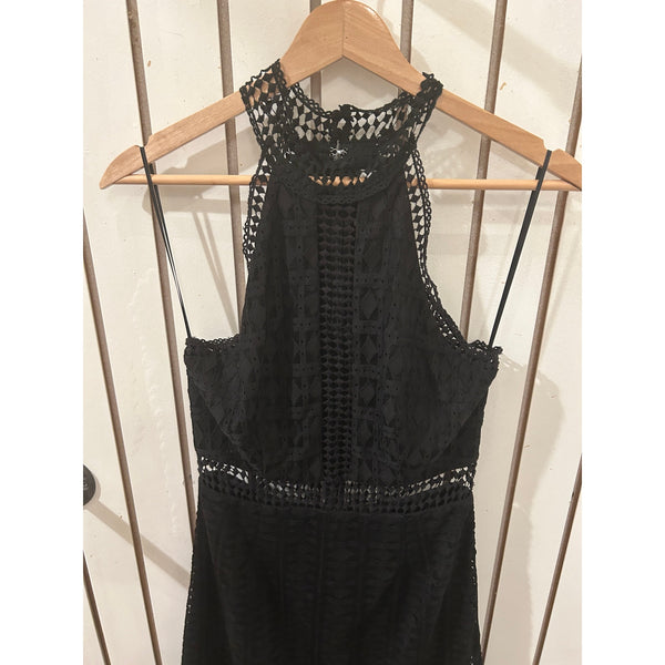 nsr black lace dress NSR Sleeveless Guipure Lace Maxi Dress in Black