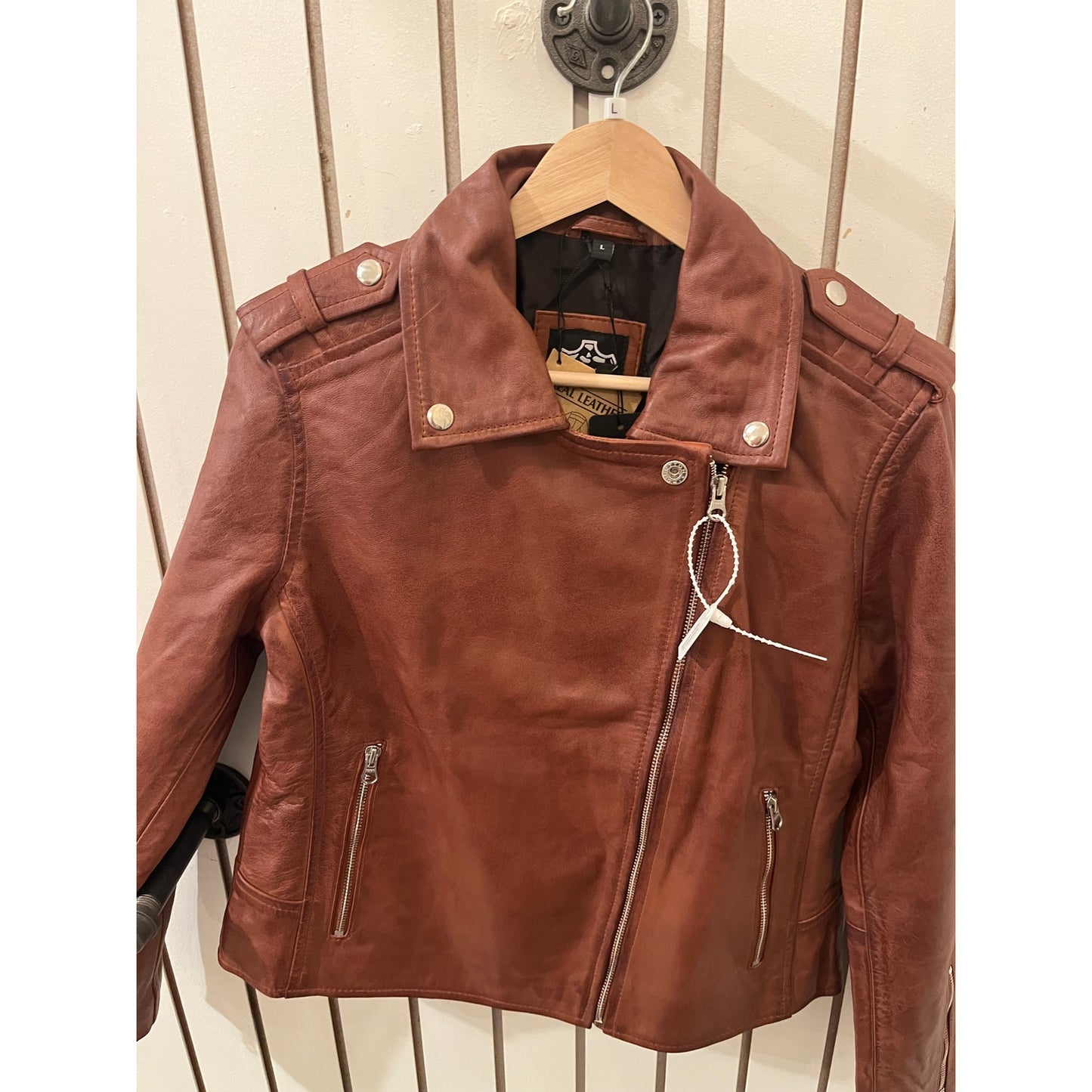 Decrum Genuine Kirsten Womens Leather Jacket Cognac - Size L