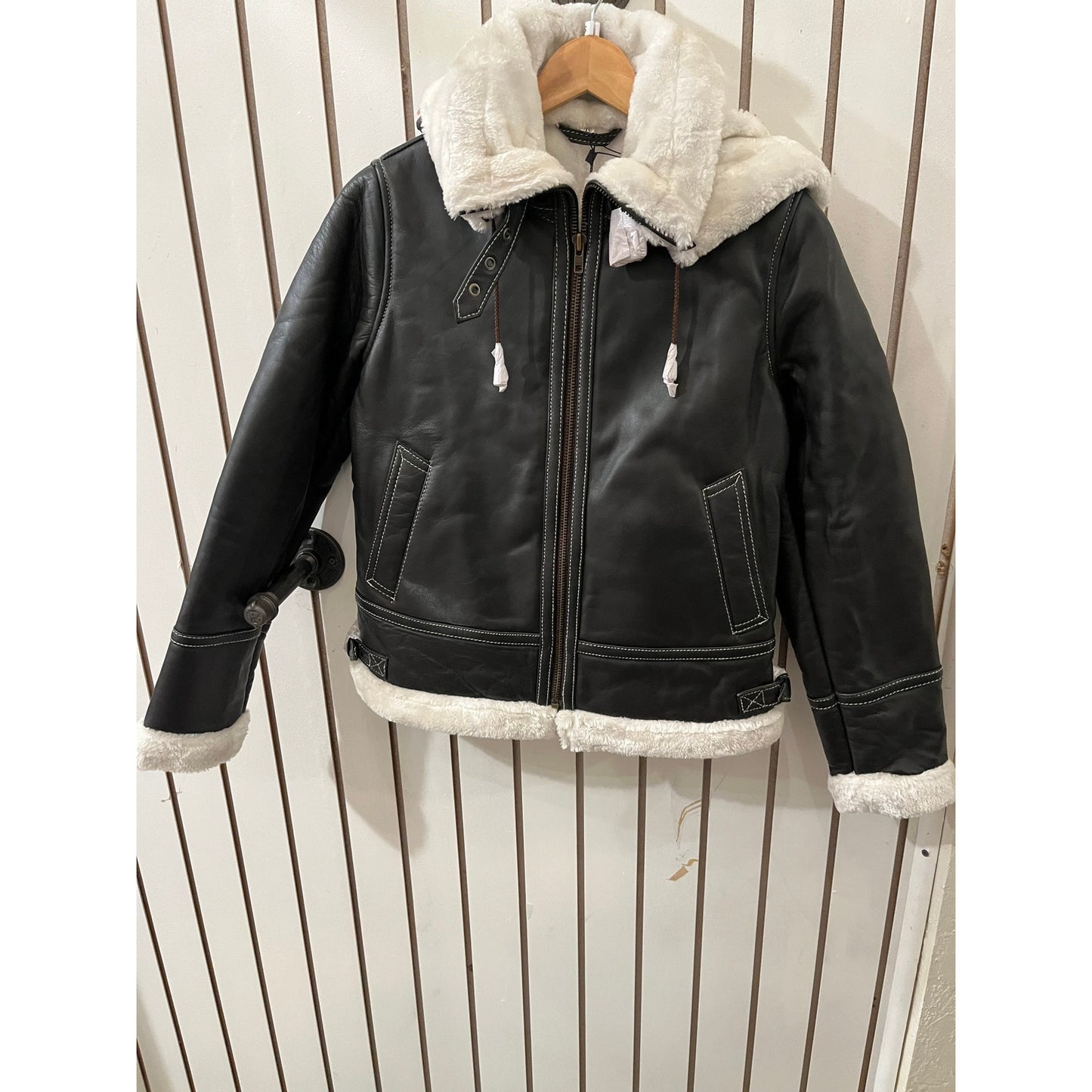 Decrum Genuine Leather Jacket-Mary Dark Brown with White Sherling SizeXS NWT