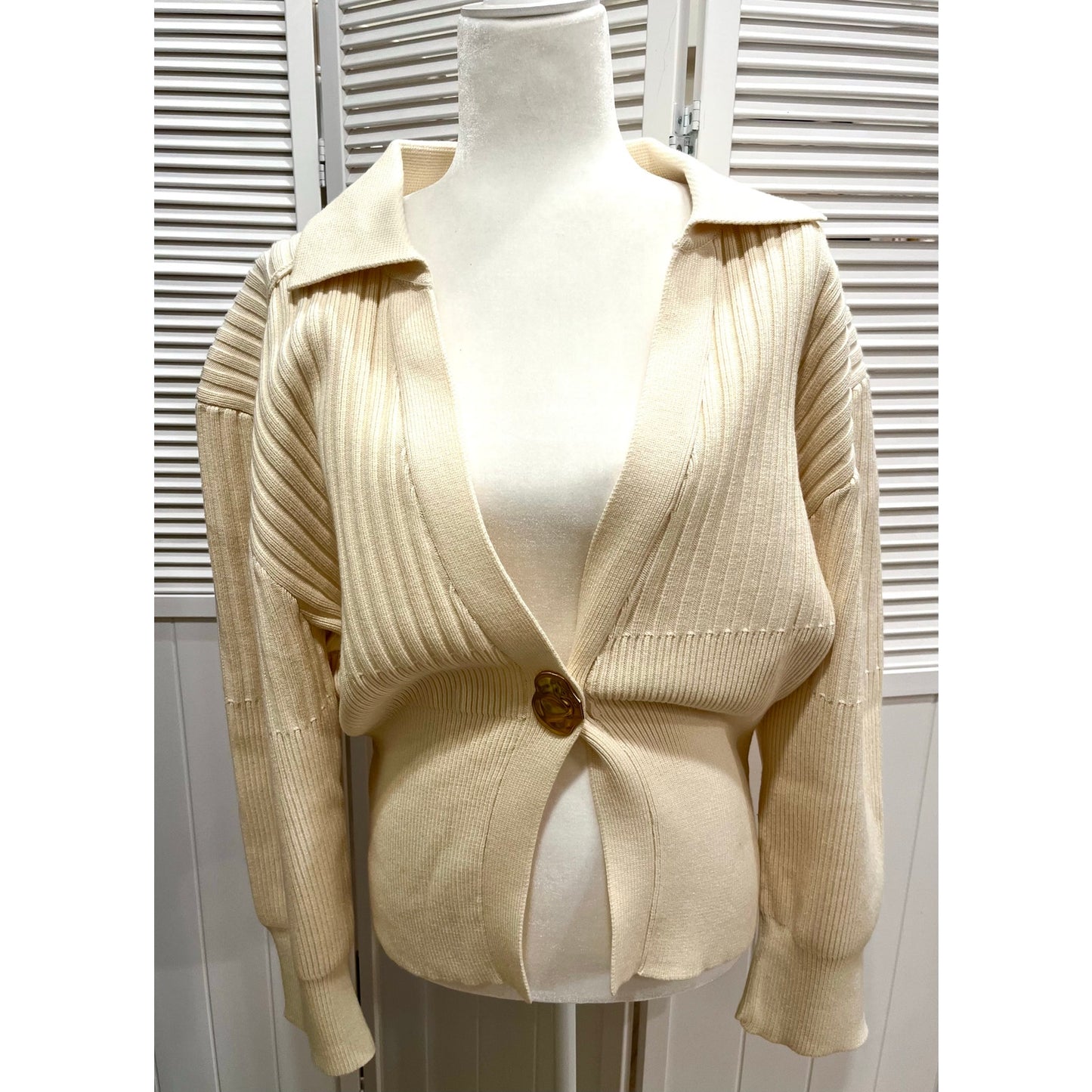 Urban Revivo Cream Cardigan Gold Button