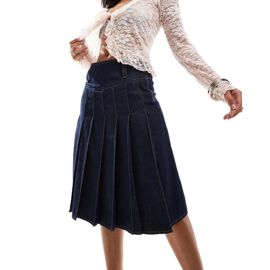 Urban Revivo Denim Pleated Skirt