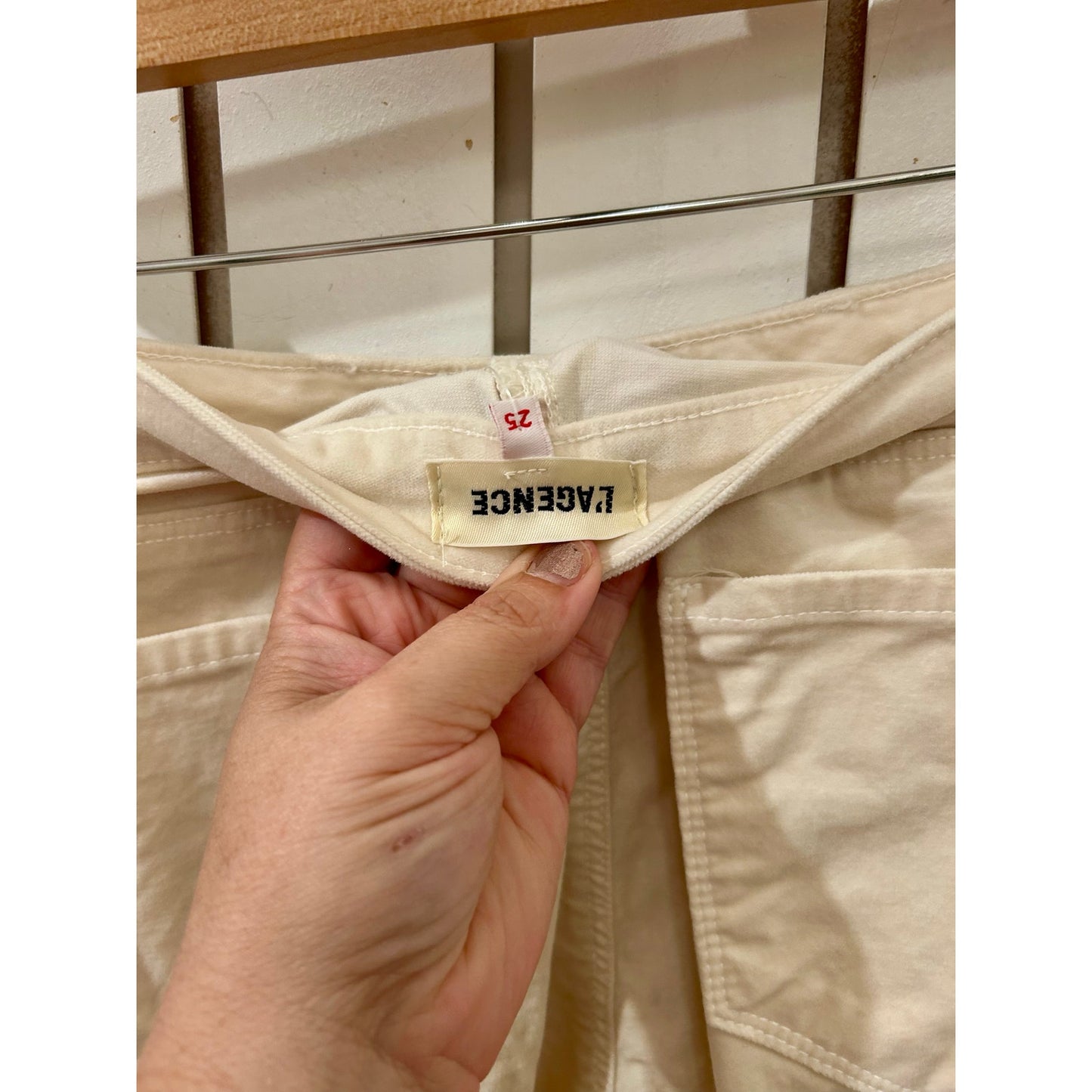 L’Agence Velvet Cream Pants with Pearl Detail Size 25