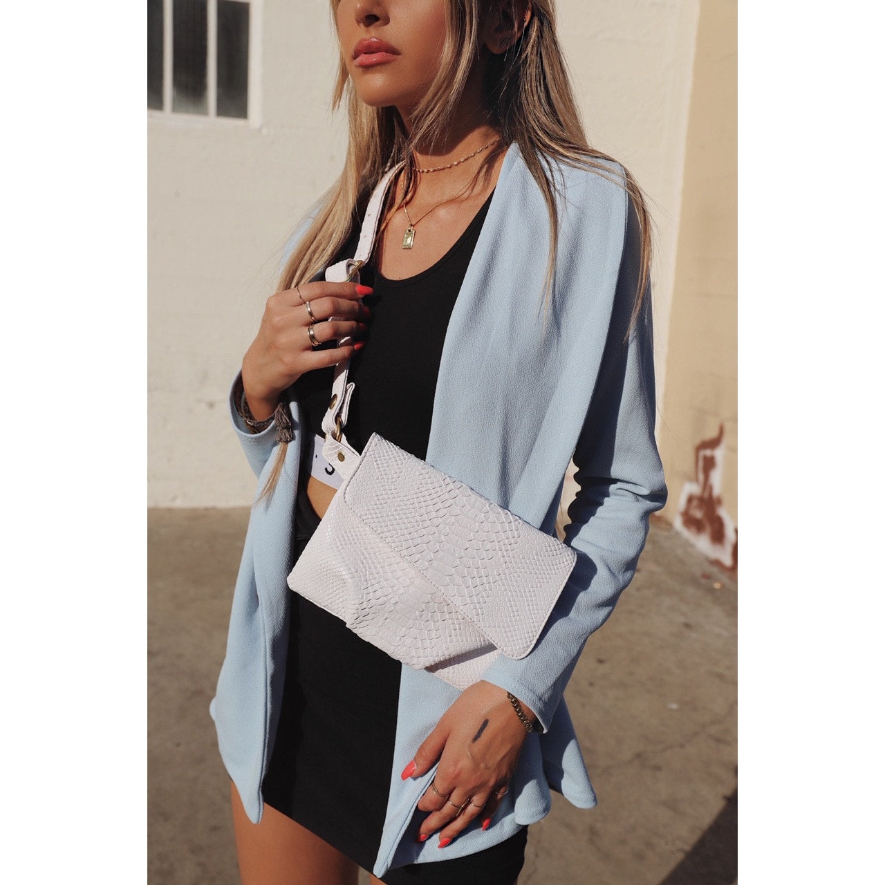 Magali White Vegan Snakeskin Hip Bag
