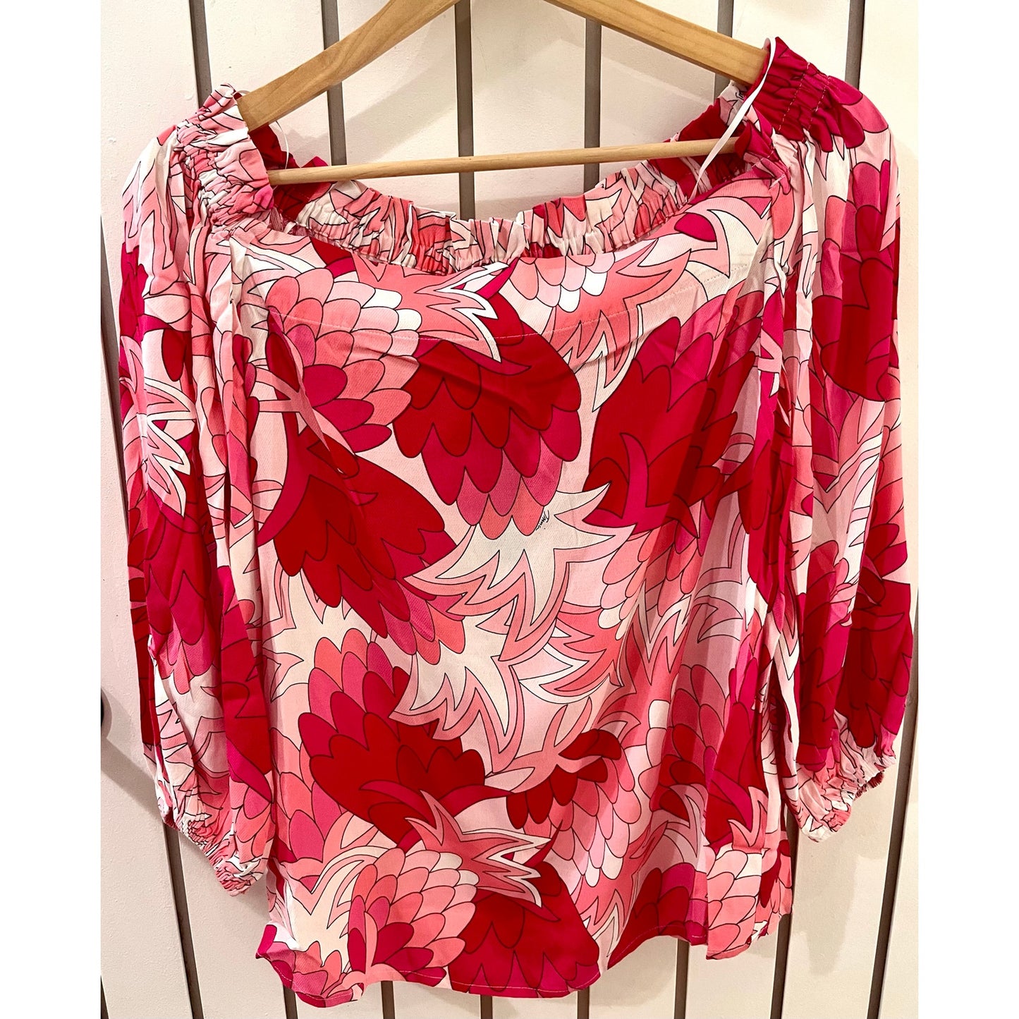 Trina Turk Pink Floral Blouse Off Shoulder NWT