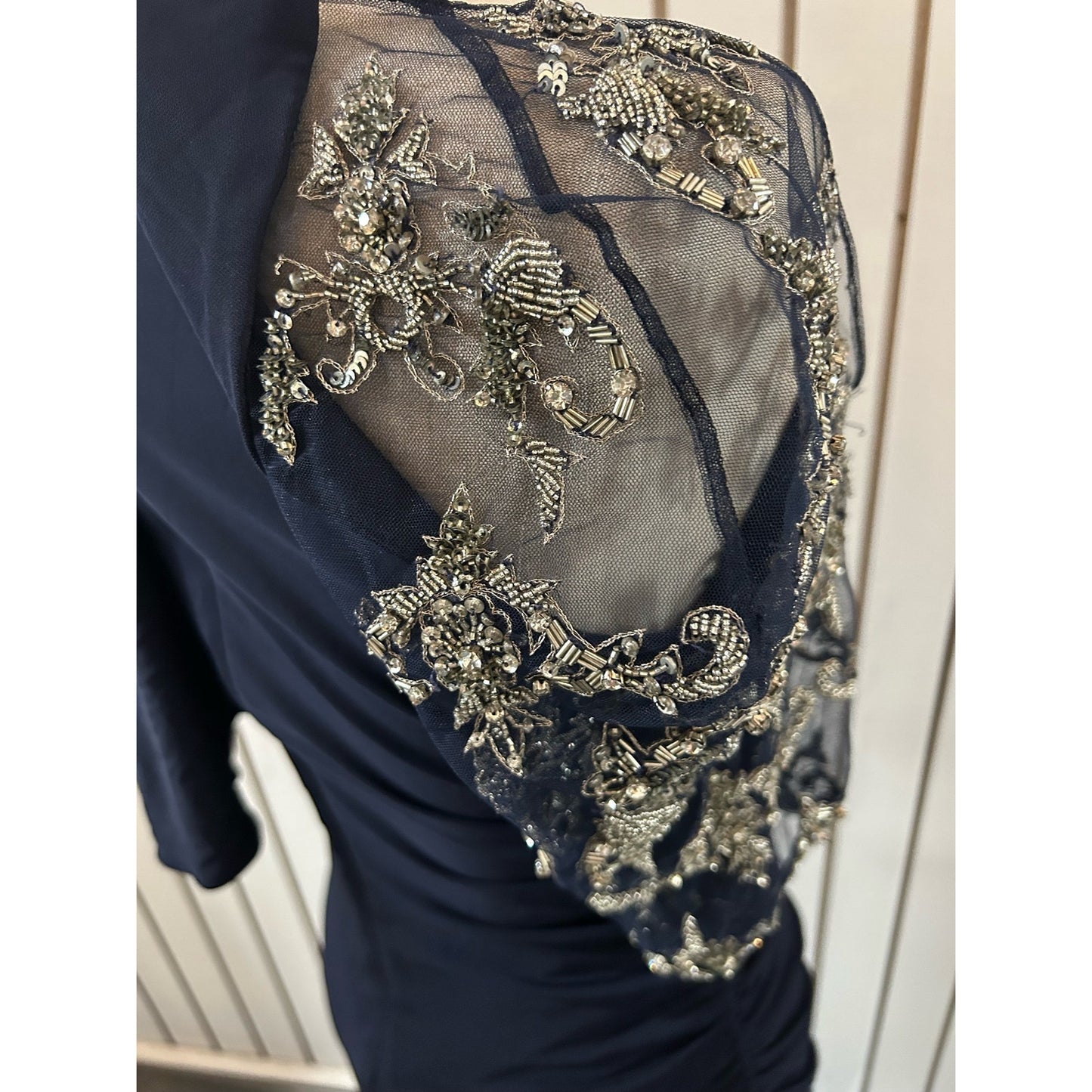 Badgley Mischka Formal Navy Blue Maxi Dress Size 2