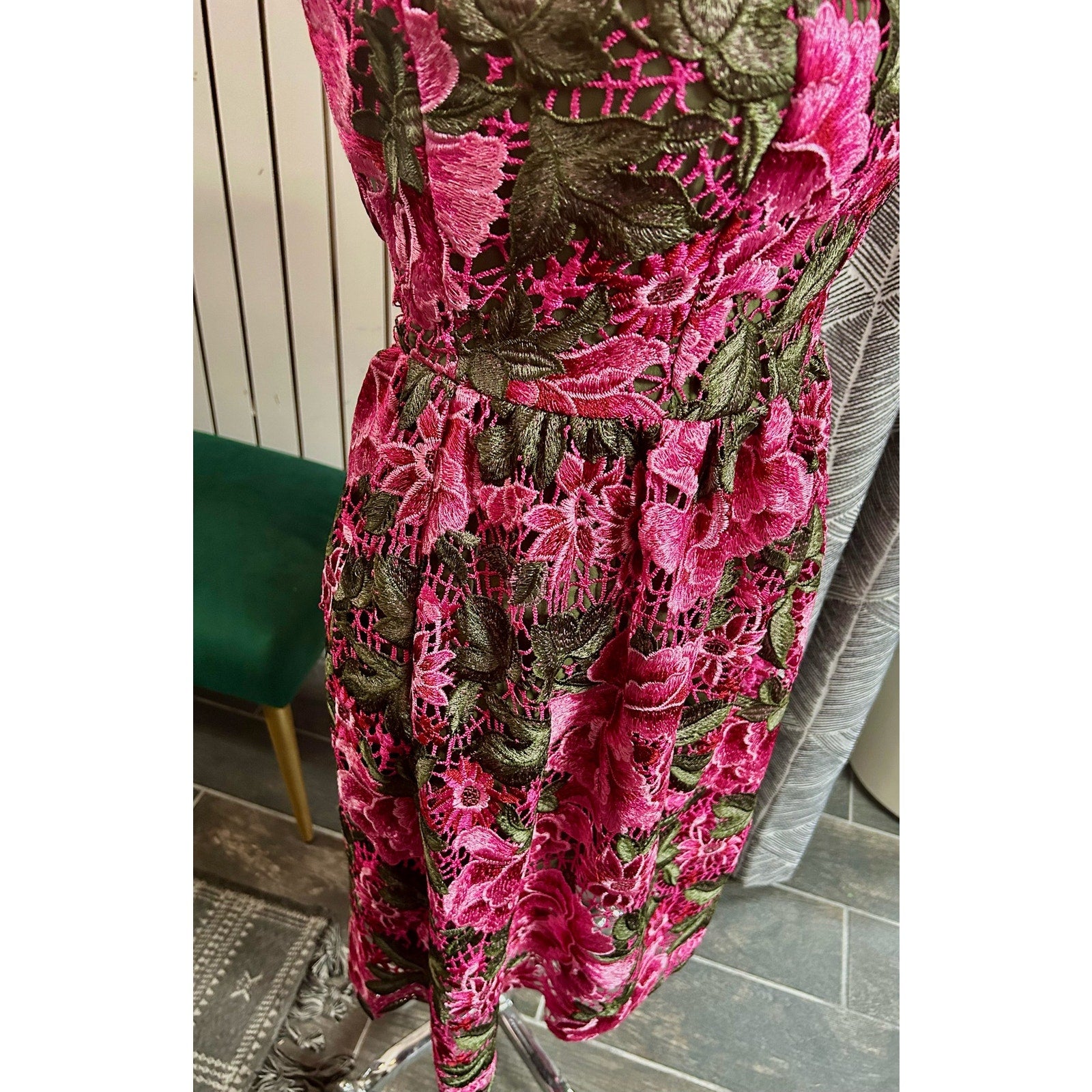 Anthropologie x Eri + Ali Laila Floral Dress Green and Pink Threadeco Anthropologie x Eri + Ali Laila Floral Dress Green and Pink Threadeco