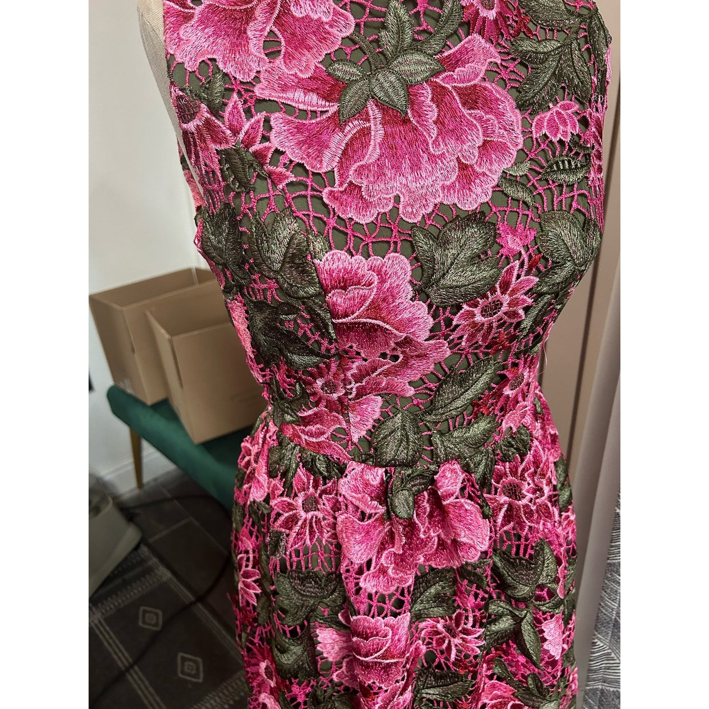 Anthropologie x Eri + Ali Laila Floral Dress Green and Pink NWOT