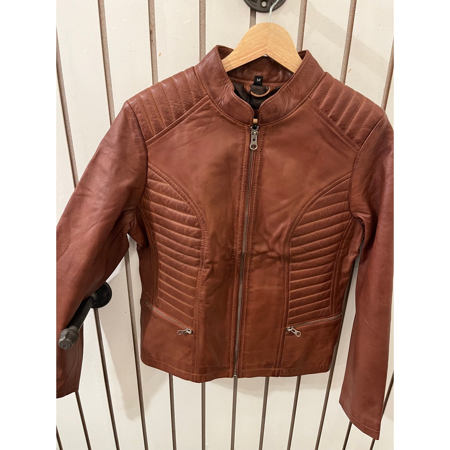 Decrum Genuine Leather Rachel Women Cognac Jacket With Removable Hood -  M