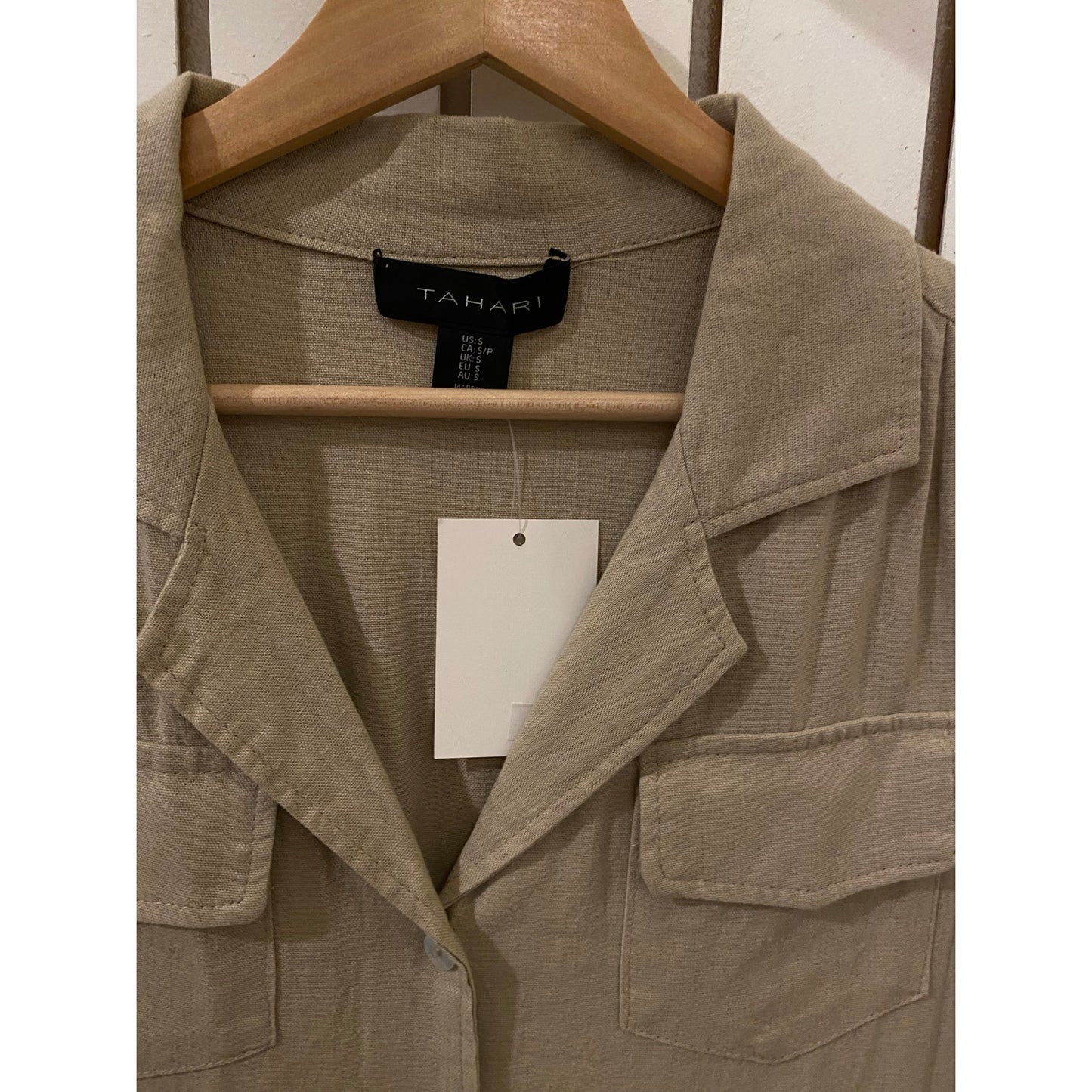 Tahari Army Green Linen Button-Down T‑Shirt Dress
