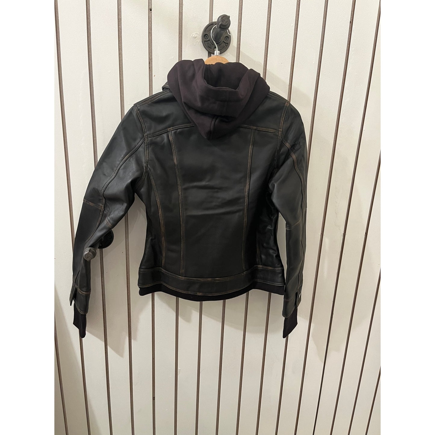 Decrum Genuine Leather Tralee Women Dark Brown Bomber Jacket With Removable Hood - S